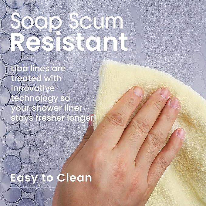 LiBa PEVA Shower Curtain Liner with 12 Plastic Rings, 8G Waterproof Shower Liner, 72x72 Inch Clear Shower Curtain with Magnets, Weighted Bathroom, 3D Clear Bubbles Pattern