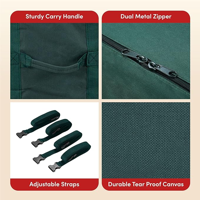 Elf Stor Heavy Duty Canvas Christmas Tree Storage Bag with Straps, fits up to 7.5 ft Tree, Green