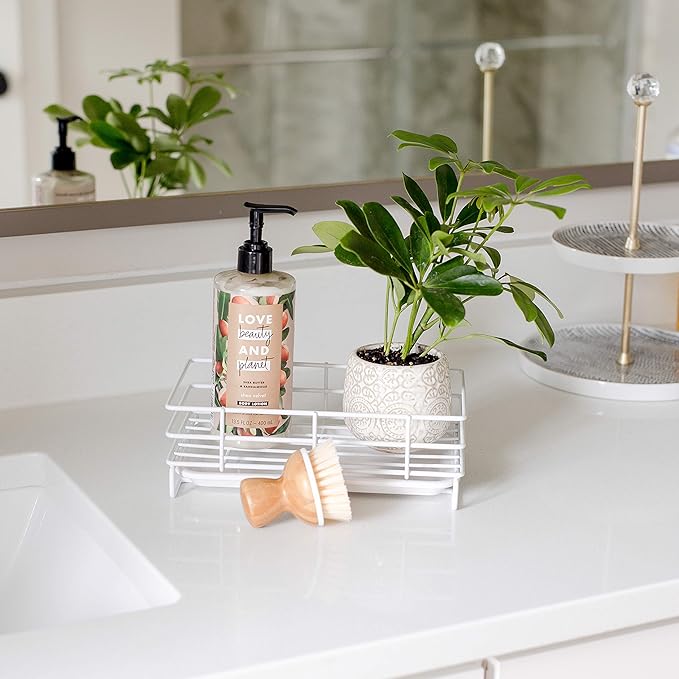 Handy Home Concepts Kitchen Sink Sponge Soap Holder For Countertop Large White Kitchen Soap Tray Sink Organizer