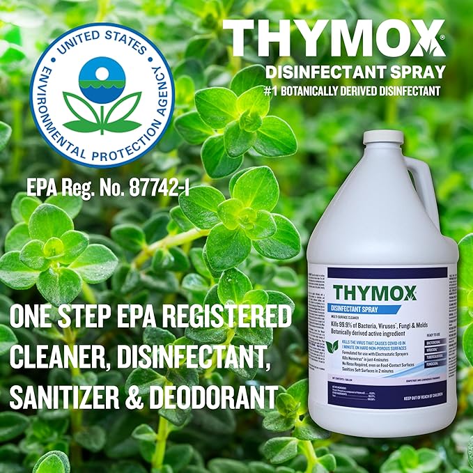 Thymox 1 Gallon Botanical Disinfectant - All Natural Cleaner Mold Remover, Multipurpose Cleaner, Mold Killer - Ideal for Restoration Jobs and Water Damage, Pet Friendly Natural Disinfectant