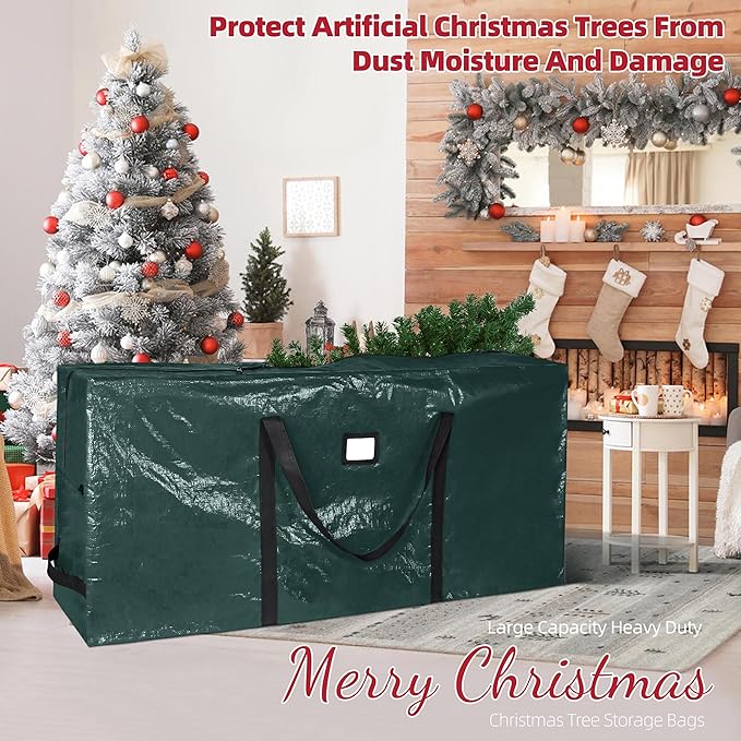 Large Christmas Tree Storage Bags Heavy Duty Tree Bags Holiday Storage Bags Protects From Moisture Or Dust,Alternative To Xmas Tree Storage Box (Green, 9 Ft)