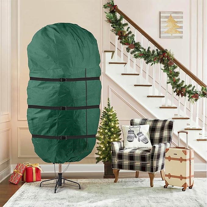 ZOBER Upright Christmas Tree Storage Bag With Drawstring Hem- Fits 9 Ft Trees - Oxford Waterproof Fabric Christmas Tree Bag For Storage Box For Xmas - Strong, Durable Straps & Handles - Green