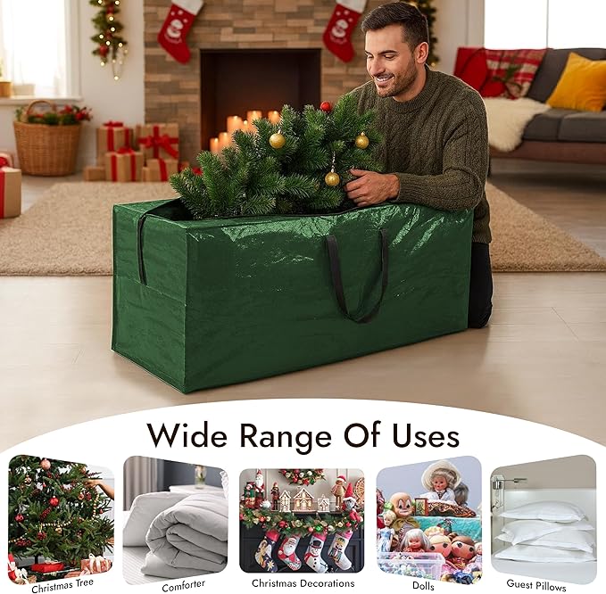 NEW 7.5 ft Christmas Tree Storage Bag – Reinforced Heavy Duty Christmas Tree Bag For Artificial Tree – Waterproof with Durable Handles & Zipper – Holiday Xmas Tree Storage Bag (GREEN)