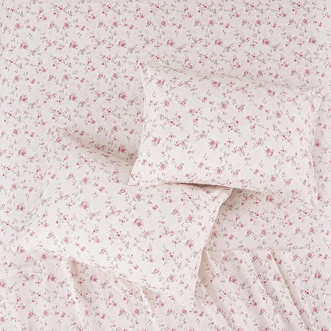 Modern Threads Printed 4-Piece Extra Soft Bedding Sheets & Pillowcase Set, Deep Pocket up to 16 inch Mattress Kashmir Rose King
