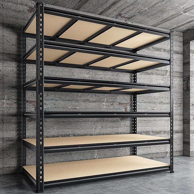 DurayLoly 55" W Storage Shelves, 3060LBS Garage Shelving, 6-Tier Heavy Duty Shelving, Adjustable Metal Shelving Unit for Garage, Warehouse, Pantry, Kitchen, 55" W × 24" D × 84" H, Black