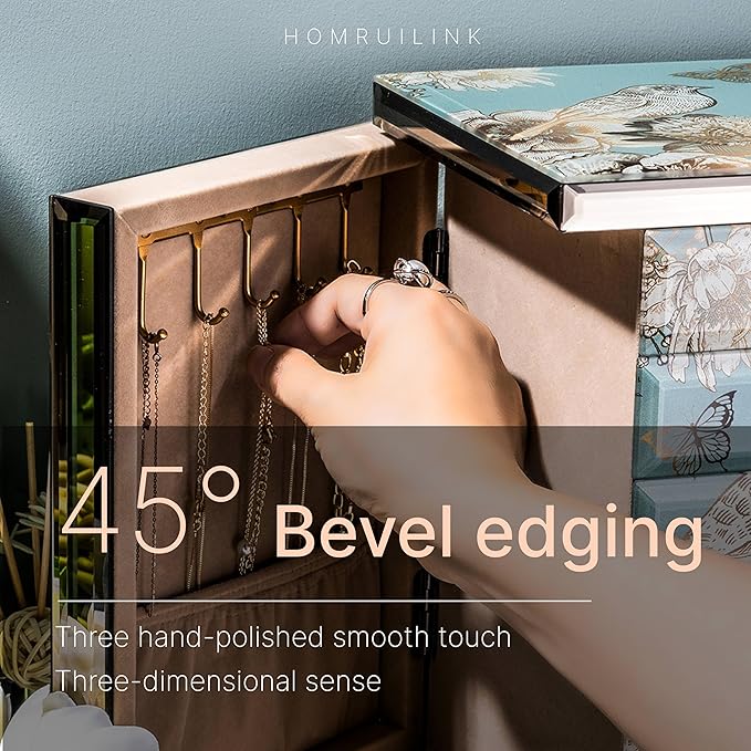 High End Glass Jewelry Box - 5 Layer Jewelry Organizer with 2-Sided Doors and Mirror - Velvet-Lined Organizer For Ring, Necklace, Earring, Bracelet Storage -Valentine's Day Gift For Women