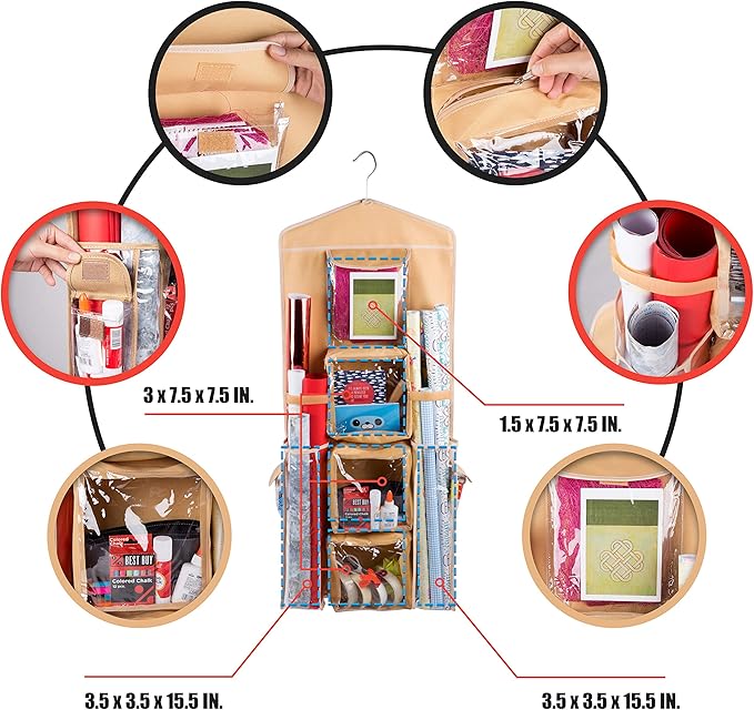 Double-Sided Hanging Gift Bag and Gift Wrap Organizer (Beige)