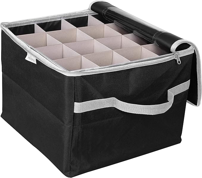 ProPik Christmas Ornament Storage Box, Organizer Holds Up to 48 Xmas Balls with 3 Separate Removable Trays, Container has Dividers to Organize Holiday Tree Ornaments (Black)