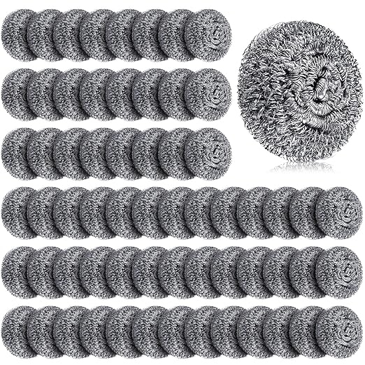 Honeydak 150 Pack Stainless Steel Scourers Steel Wool Scrubbers Bulk Separately Packaged 2.5 Inch, 15 Gram Metal Scourers Sponges Wire Scouring Pad for Stove Pot Pan Oven Kitchen Restaurant(Classic)