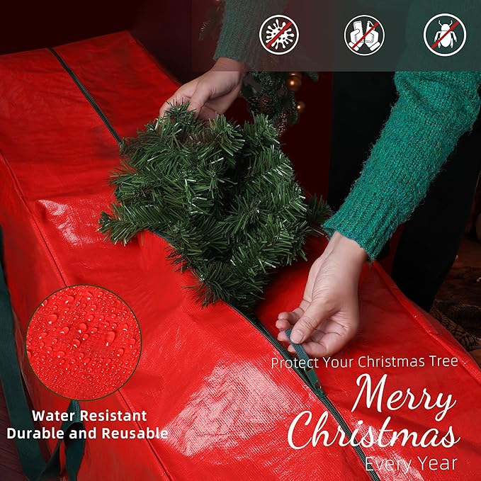 Large Christmas Tree Storage Bags Heavy Duty Tree Bags Holiday Storage Bags Protects From Moisture Or Dust,Alternative To Xmas Tree Storage Box (Red, 9 Ft)