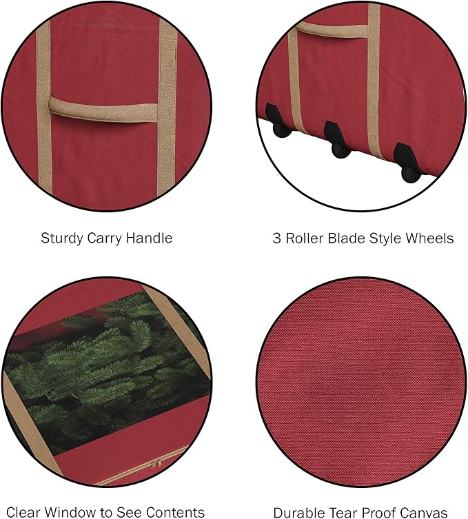 Rolling Christmas Tree Storage Bag - Heavy-Duty Storage Bags for 12FT Artificial Trees, Seasonal Décor, Packing, Moving, and More by Elf Stor (Red)