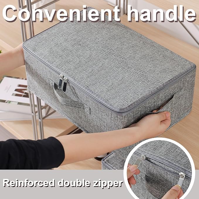 ENUMAIL Blanket Bags with Lid, Foldable Underbed Storage Bins, Home Basket Container for Organizing Clothes, Shoes, Pillows, 14.9x10.2x5.9Inches, Grey, 2 Pack
