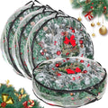 Shappy 4 Pcs 36 Inch Christmas Wreath Storage Container Clear Wreath Storage Bags PVC Waterproof Garland Bags with Clear Window Dual Zippers and Handles for Xmas Holiday Artificial Garland (Black)