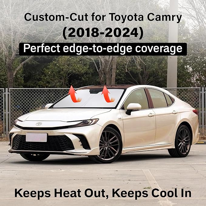 EcoNour Windshield Sun Shade Compatible for Toyota Camry 2018–2024 | Sedan Front Window Sunshade | Foldable 4-Layer Sun Visor Protector | Protects Interior & Keeps Car Cool