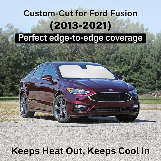 EcoNour Windshield Sun Shade Compatible for Ford Fusion 2013–2021 | Sedan Front Window Sunshade | Foldable Sun Visor Protector | Blocks UV Rays & Keeps Interior Cooler