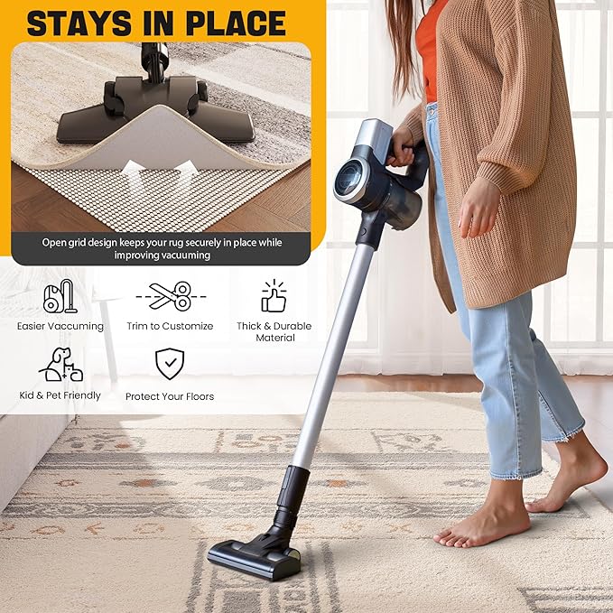 Jorvila Non-Slip Rug Pad Gripper 2x3 Feet, Anti Skid Mat for Under Area Rugs, Keeps Rugs in Position and Safe, Thick Cushioned Carpet Pad for Hardwood Floors Protection