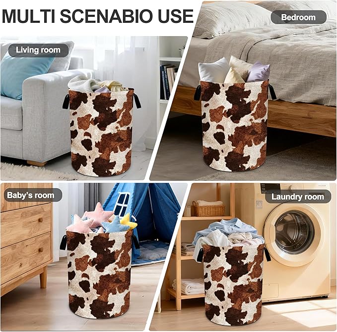Cow Fur Print Laundry Basket Storage Bin Foldable Laundry Hamper Clothes Storage Bucket Organizer 19.6x15.7 Inch For Laundry Room/Bedroom/Bathroom