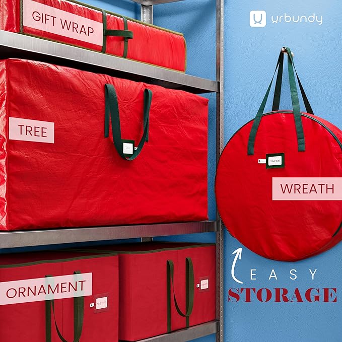 Heavy Duty Wreath Storage Bag 24 Inch, 1-Pack - Christmas Wreath Storage Container Red - Waterproof Plastic Material Wreaths Holder Storages - Holds 24 Inch Wreaths For Year Round