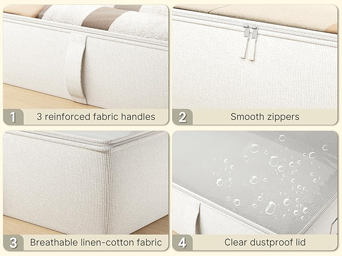TidyCorner 2-Pack Under Bed Storage, 6 Inches Tall Closet Organizers and Storage Bins with Sturdy Sidewalls/Bottom/4 Handles, Beige