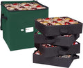 Primode Christmas Ornament Storage Box, 4 Individual Trays Xmas Storage Container, Fits 64 Ornaments Decoration Balls, Constructed of Durable 600D Oxford Material (Green)