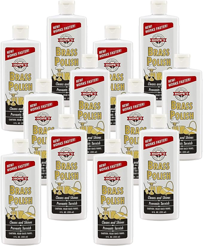 HOPE'S Brass Polish and Cleaner, Prevents Tarnish, Safe for Brass, Copper, Chrome, and Sterling Silver, Metal Polish for Cymbals, Trombone, Trumpet, and Other Instruments, 8 oz, Pack of 12