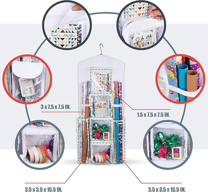 Double-Sided Hanging Gift Bag and Gift Wrap Organizer (White)