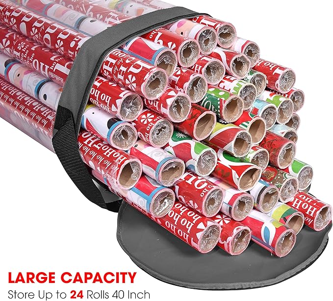 Primode Wrapping Paper Storage Bag | Wrapping Paper Organizer Under Bed for Storing Multiple Rolls of Gift Wrap, 42” Length Container Constructed of Durable 600D Oxford Material (Gray)