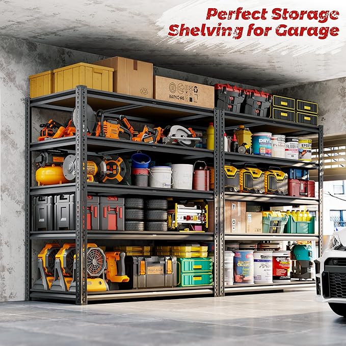 72"H Storage Shelves heavy duty Shelving, 2425LBS Garage Shelving, 5 Tier Metal Shelving Unit Adjustable Garage Shelves, Garage Storage Shelves for Warehouse Pantry Closet,40" W × 20" D × 72" H, Black