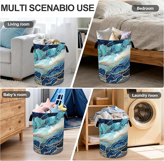 Marble Laundry Basket Storage Bin Foldable Laundry Hamper Clothes Storage Bucket Organizer 19.6x15.7 Inch For Laundry Room/Bedroom/Bathroom