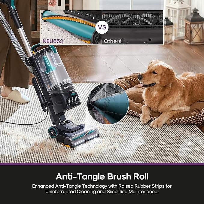 Eureka FlexReach Plus Bagless Upright Vacuum Cleaner for Home,Pet Vacuum for Carpet and Hard Floor, Lift-Up Vacuum with Flooring Type Sensor, HEPA Filter,Anti-Tangle, NEU652, Green