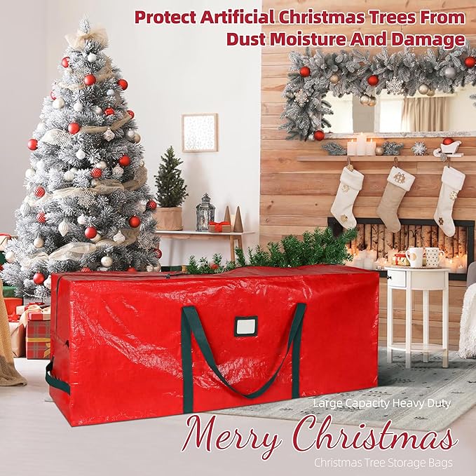 Large Christmas Tree Storage Bags Heavy Duty Tree Bags Holiday Storage Bags Protects From Moisture Or Dust,Alternative To Xmas Tree Storage Box (Red, 7.5 Ft)