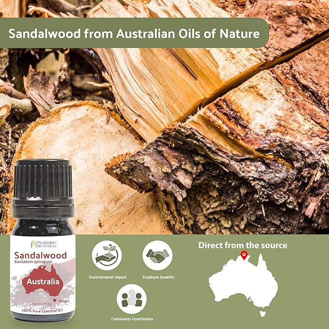 Sandalwood Essential Oil - Direct from Australian Oils of Nature - Steam Distilled - Aceite Esencial de Sándalo for Aromatherapy, Massage, Diffuser, DIY Candle and Soap Making - 2lbs