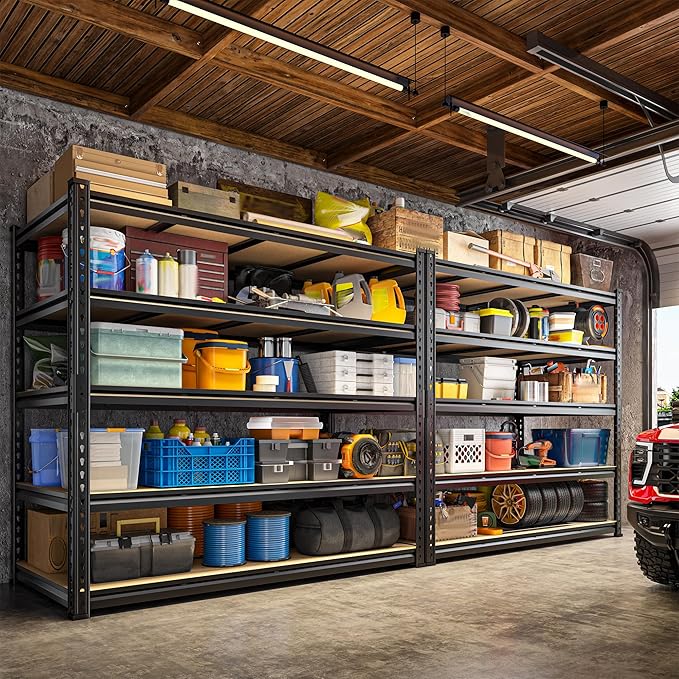 DurayLoly 55" W Storage Shelves, 2550LBS Garage Shelving, 5-Tier Metal Shelving Unit, Adjustable Heavy Duty Shelving for Garage, Warehouse, Pantry, Kitchen, 55" W × 24" D × 72" H, Black