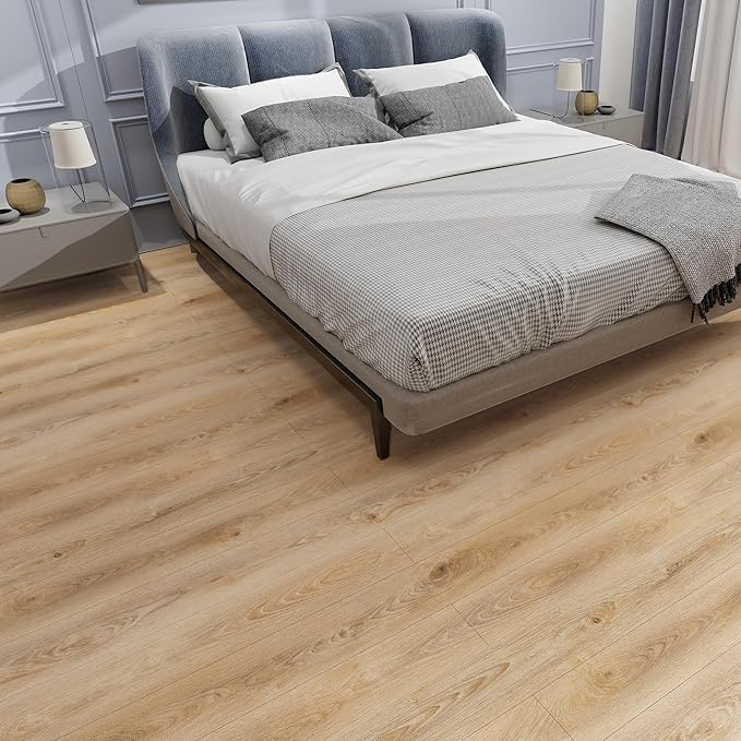 Lareko 54 Sq.Ft,Wood Peel and Stick Floor Tiles,36 Pack Brown Vinyl Flooring (No Adhesive Residue) 36"×6" Waterproof and Non-Slip Laminate Flooring for Renters Bathroom, Living Room (Honey）
