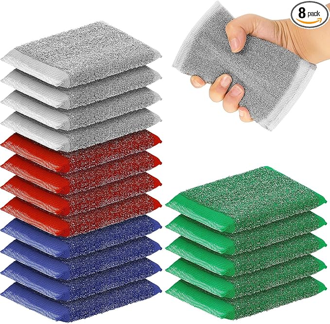 Thyle 8 Pack Steel Scrub Sponges for Dishes Non Scratch Scouring Multi Use Metal Scrubber Heavy Duty Dish Wash Kitchen Sponge for Pot Dish Washing Hard Surface Cleaning (Multicolored)