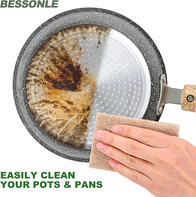 BESSONLE 24 Pack Natural Scrub Kitchen Sponges - Coconut Husk Non Abrasive Scouring Pads - Multipurpose Scrubbing for Dishes - Heavy Duty Dishes, Pan and Pot Scrubbers for Kitchen Non Scratch