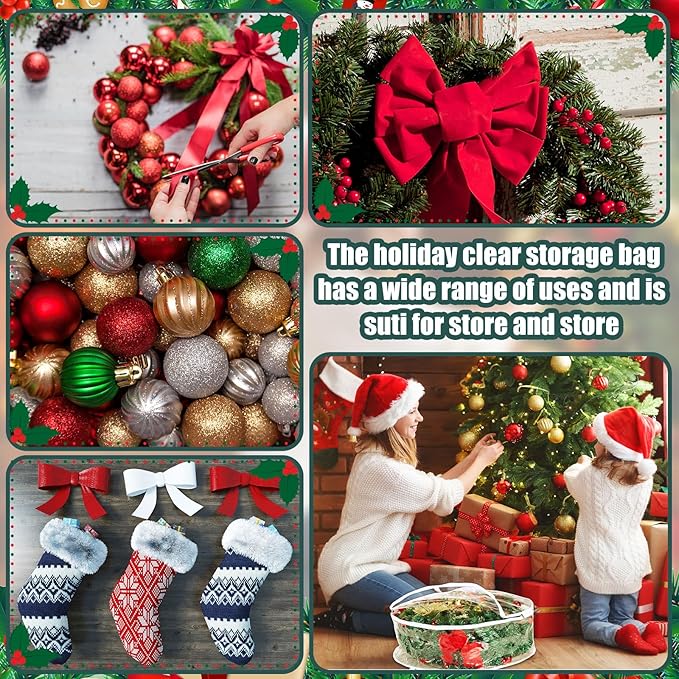 Zhengmy 5 Pcs 24 Inch Christmas Wreath Storage Bags Transparent Wreath Storage Container Bulk Wreaths Box with Dual Zippers and Handles for Xmas Holiday Wreaths Garland
