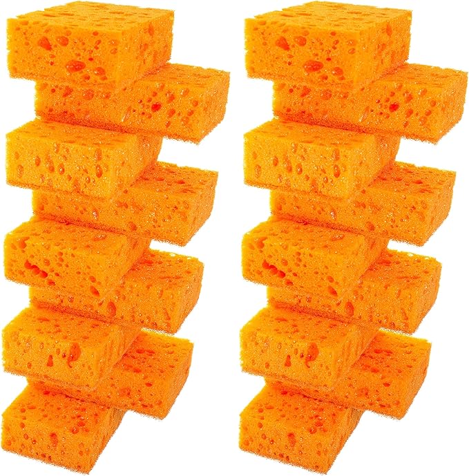 Okleen Orange Multi Use Scrub Sponge. Made in Europe. 18 Pack, 4.3x2.8x1.4 inches. Odorless Heavy Duty and Non Scratch Fiber. Durable and Delicate Scrubber for Oven and Stove, Bathroom and Basement