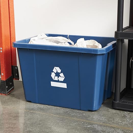 Gracious Living Medium Curbside Blue Box, Plastic 17 Gallon/64 Litre Home Trash Can Refuse and Recycling Bin Container with Built-in Handles (24 Pack)