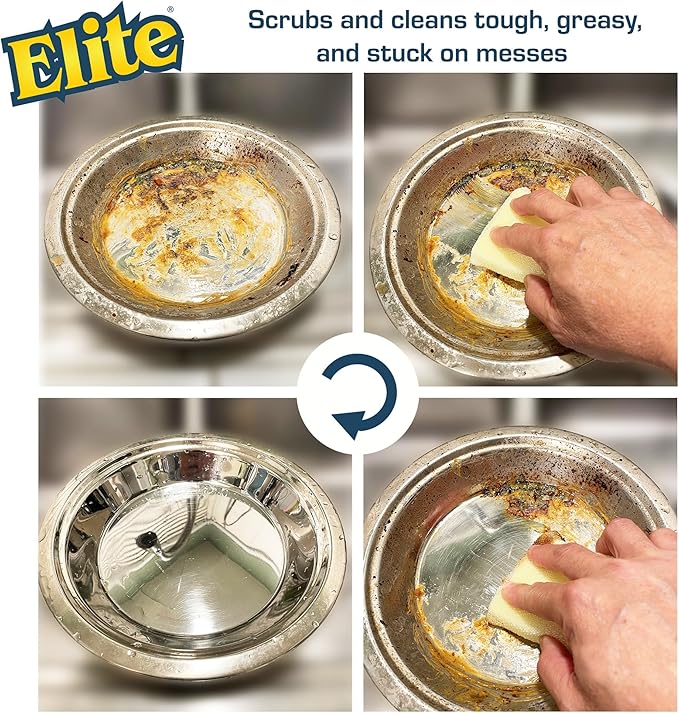 Elite All Purpose Cleaning Pad, 6 Pads (Individually Boxed), Non Scratch, Dish Sponge, Scrubber, Sponges for Kitchen and Household Use, Made in USA