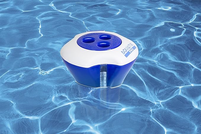 Aquatix Pro Pool Chlorine Floater Dispenser with Thermometer for 1 to 3 inch Tablets, Large & Durable Floating Dispenser for Spa, Hot Tub, In-ground & Above Ground Pools, Adjustable Flow Rate