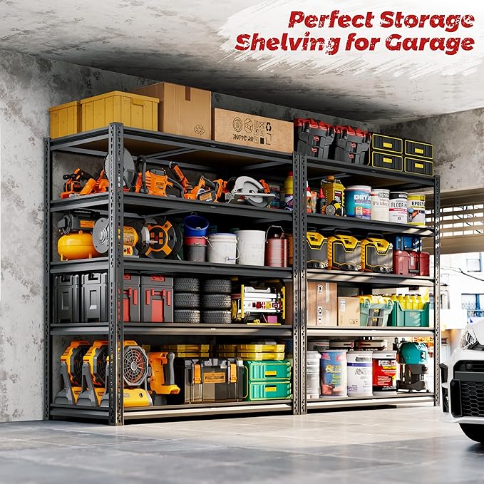 72"H Storage Shelves heavy duty, 2250LBS Garage Shelving, 5 Tier Metal Shelving Unit Adjustable Garage Shelves Utility Rack Shelf for Storage Warehouse Pantry Closet,40" W × 20" D × 72" H, Black, 2PCS