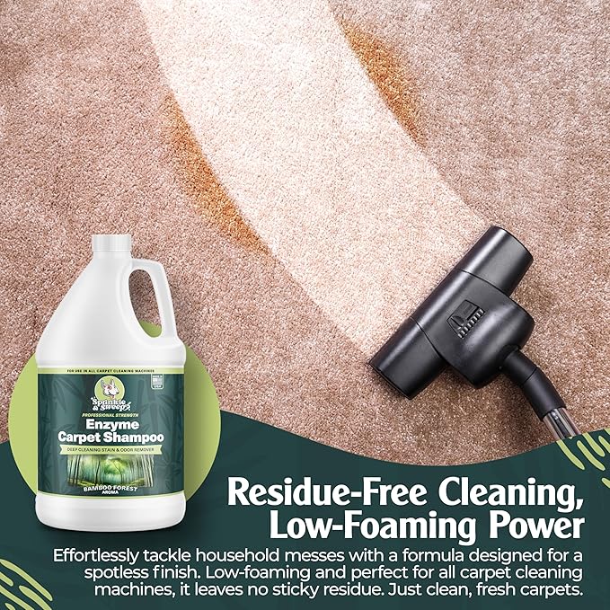 Sprinkle & Sweep Enzyme Carpet Cleaner - Enzyme Carpet Shampoo (1gal) - Carpet Cleaner Solution to Eliminate Tough Stains & Neutralize Odors - Removes Dog, Cat, All Pets Urine- Use with All Machines