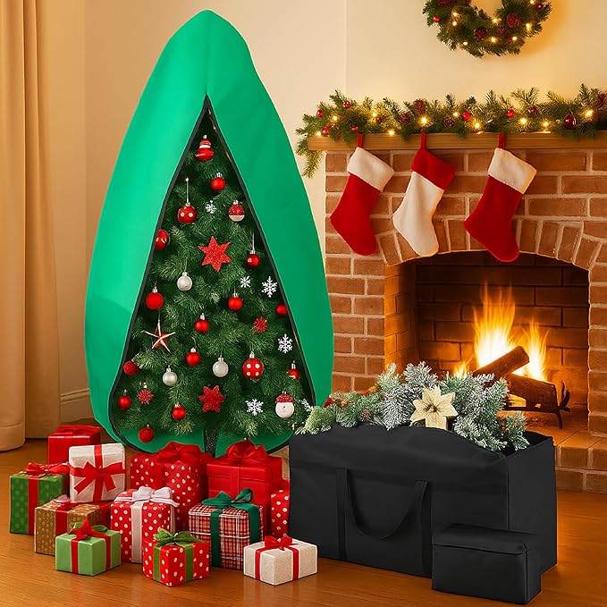 Upright Christmas Tree Bag 7.5 ft /8 ft Christmas Tree Covers for Upright Storage with Zipper & Adjustable Straps with Xmas Ornament Storage Bag Green(large)