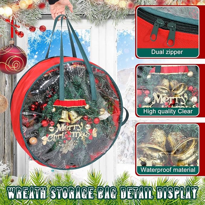 Shappy 4 Pcs Christmas Wreath Storage Bag Clear Wreath Box Wreath Storage Containers with Clear Window and Handle Christmas Garland Storage Containers for Xmas Holiday Seasonal Storage (24 Inch)