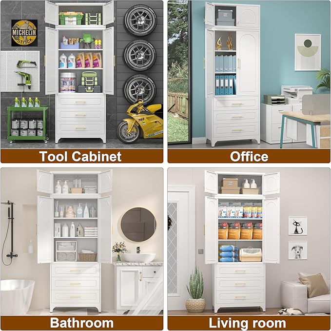 90" Pantry Kitchen Cabinet with Drawer, 75" Pantry Cabinets with 15" Cabinets, Freestanding Kitchen Storage Cabinet for Dining Room, Living Room, Alacena para Cocina, Assembly Required, White