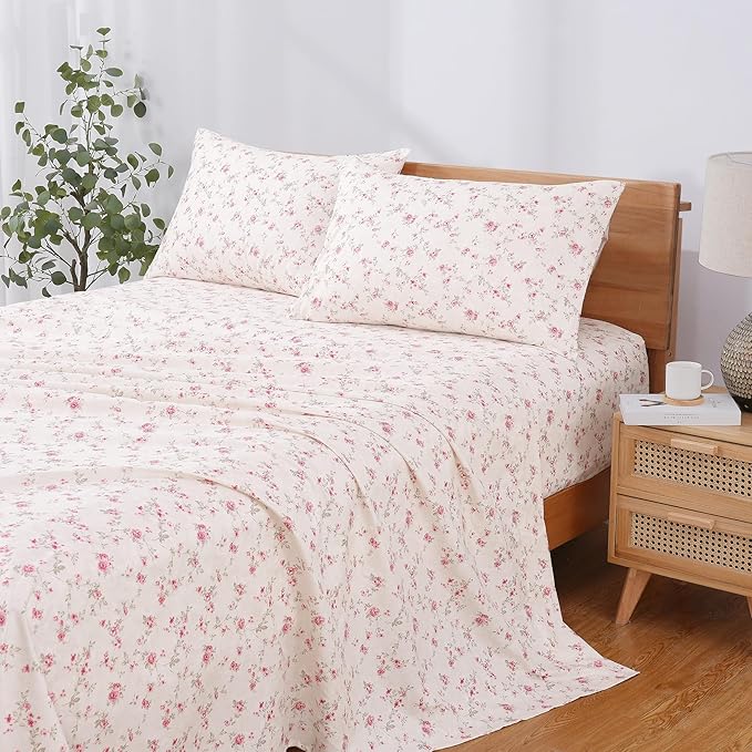 Modern Threads Printed 4-Piece Extra Soft Bedding Sheets & Pillowcase Set, Deep Pocket up to 16 inch Mattress Kashmir Rose King