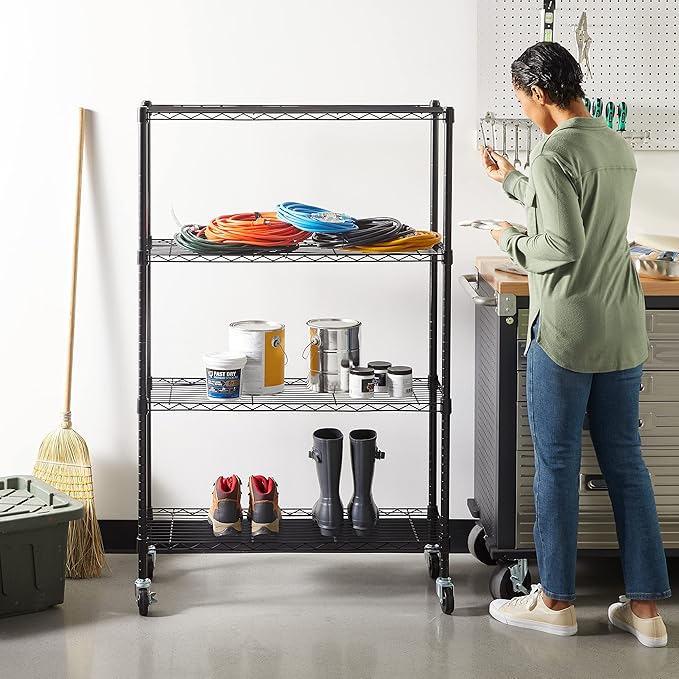 Amazon Basics 4-Shelf Steel Wire Rack, 36" L x 14" W x 54" H, Black | Heavy Duty, Adjustable, for Kitchen, Garage, Storage, Shelving Organizer