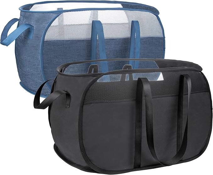 Pop Up Laundry Hamper，with Durable Handles collapsible laundry basket，Easy to Open and Fold for college Dorm,kids room，travel (black+blue)…