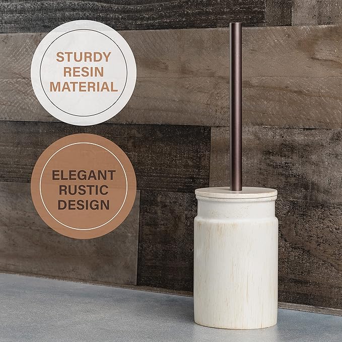 Rustic Luxe Toilet Brush and Holder Set - Beige Toilet Bowl Cleaner Brush with Strong Metal Handle and Long Bristles for Thorough Cleaning - Toilet Bowl Brush and Holder for Rustic Farmhouse Decor